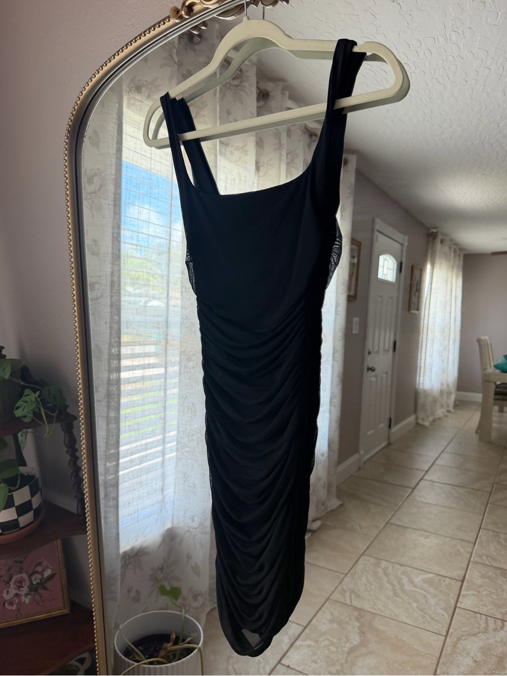 naked wardrobe Black Ruched Midi Dress